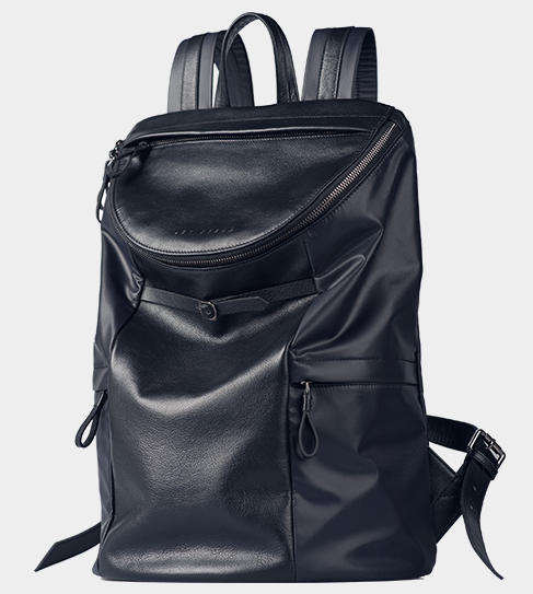 2-Tone Leather Nylon Upscale Navy Blue Stylish Backpack - PILAEO