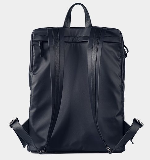 2-Tone Leather Nylon Upscale Navy Blue Stylish Backpack