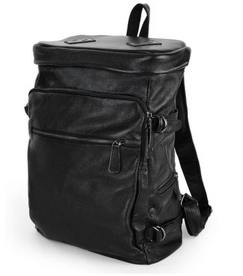 mochila de viaje de cuero negro con forma de caja increíble