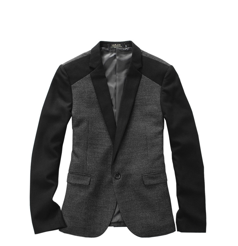 Atraente Men`s coreano Fino sólido Jacket Dark Gray Blazer