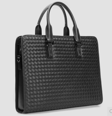 Amazing Woven Black Genuine Leather Square Briefcase For Men
