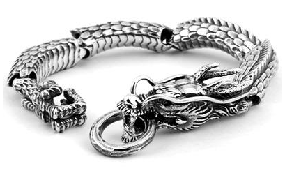 Bracelet de dragon argenté articulé moderne pour homme