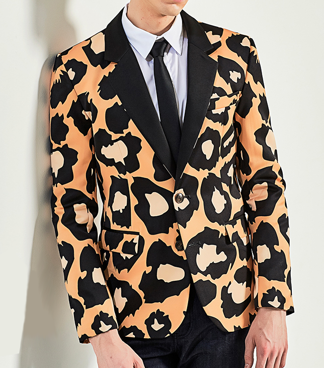 Artistic Men Tan Leopard Animal Print Upscale Blazer