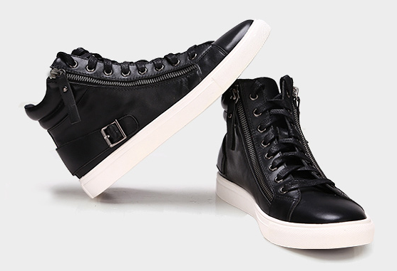 2023 Black High Top Zipper Leather Casual Sneaker | PILAEO