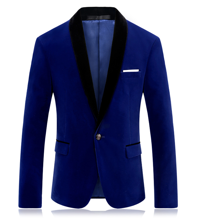 синий бархатный мужской пиджак черный лацкан