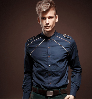PILAEO Dark Blue Royalty Style Slim Fit Button Down Shirt