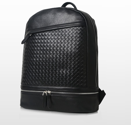 Eccentric Woven Black Genuine Leather Fashionable Mens Backpack