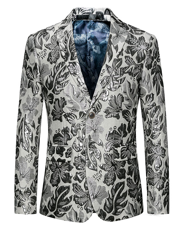 2023 Embroidered Silver Floral Leaves Men Luxury Sport Coat | PILAEO