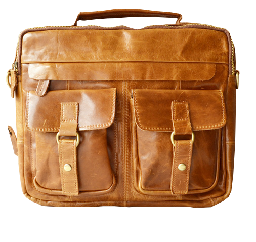 Handsome Double Pocket Convenient Brown Leather Briefcase 9llOKO