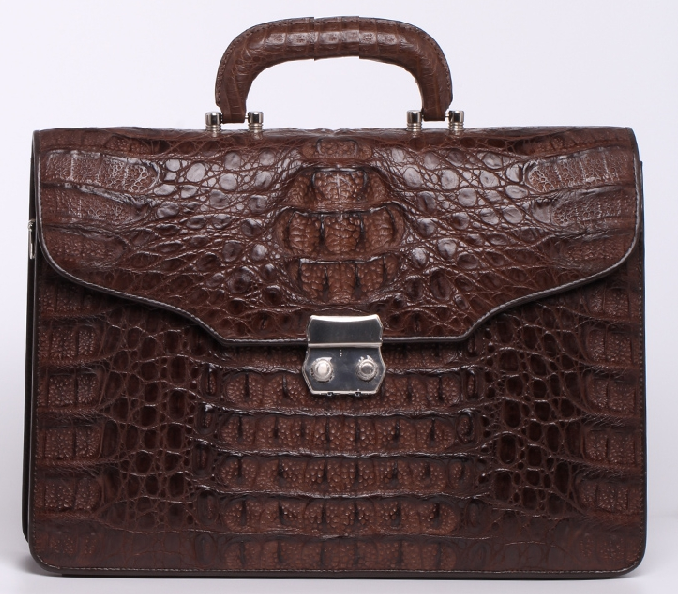 _ Ý Phong cách Brown Genuine Leather Crocodile Luxury Briefcase