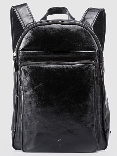 Óleo de luxo de couro encerado preto clássico Backpack