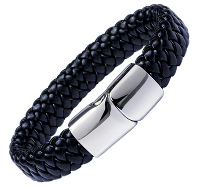 Mens Adorn Rope Design Black Leather Bracelet