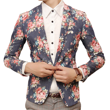 *Blue Jeans Blazer With Floral Print 2014 Style - PILAEO