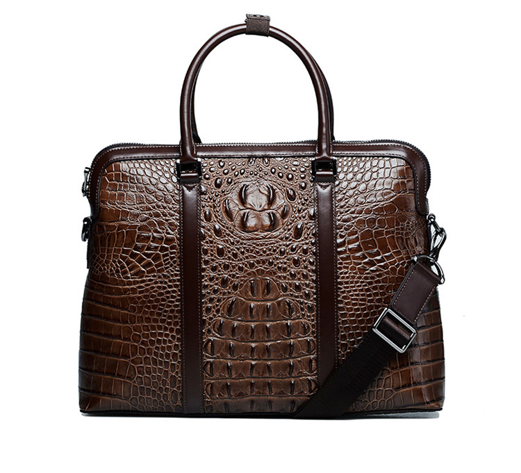 Classic Crocodile Genuine Leather Texture Brown Bag