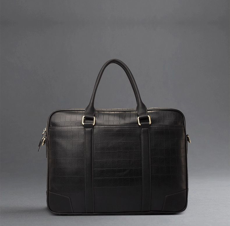 Classic Crocodile Leather Diagonal Cross-Section Black Bag