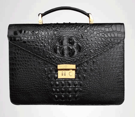 Stunning Gold Trimmed Genuine Crocodile Leather Mens Briefcase