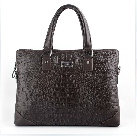 High-grade Crocodile Design Leather Mens Brown Bag