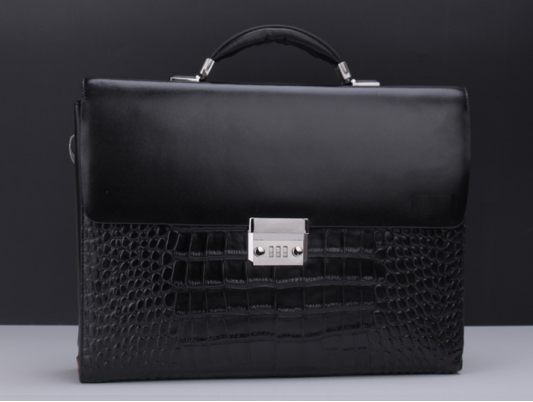 Luxury Elegant Classic Crocodile Leather Mens Laptop Lock Black Bag x813xfzpi
