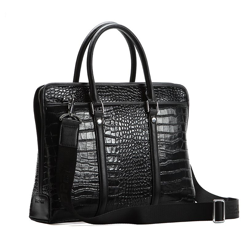 *          Luxury High-Grade Crocodile Leather Shoulder Computer Black Bag