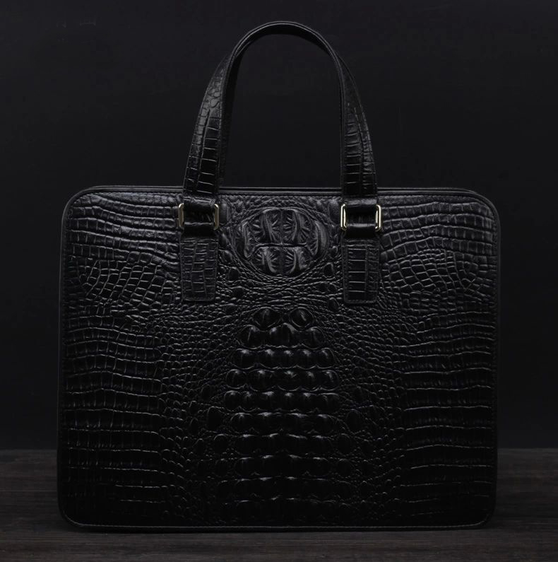 Mens Crocodile High-end Genuine Black Leather Bag BAE3Y3OXPI