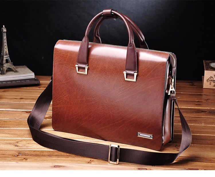 PILAEO Attractive Genuine Mens Leather Business Brown Bag 67MNTA