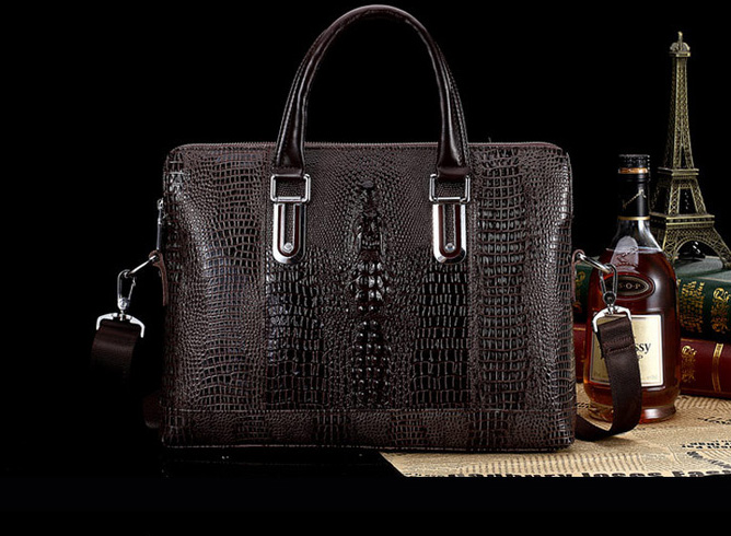 Premium Alligator Leather Briefcase Messenger Large Brown Bag
