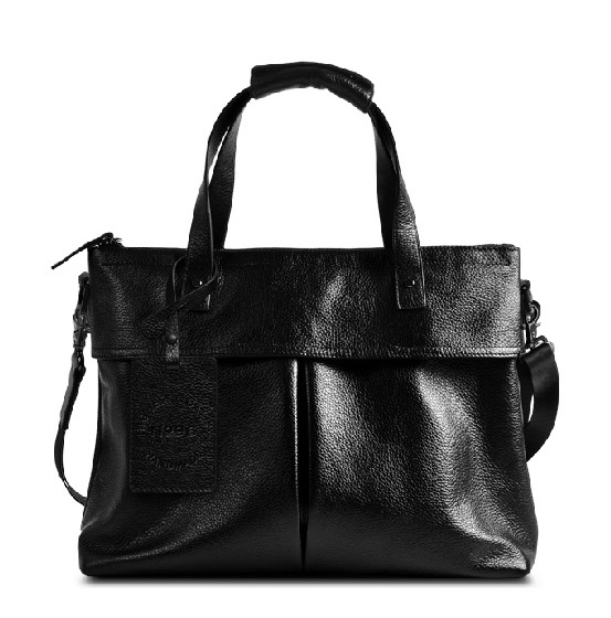 Premium Business Leather Briefcase Black Vertical section Bag