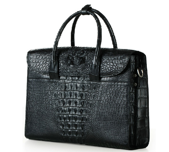 Retro Leather Genuine Alligator Upscale Large Capacity Black Bag