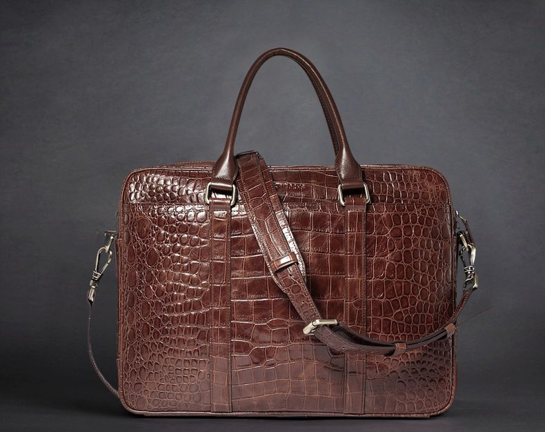 Stylish Crocodile Leather Diagonal Cross-Section Brown Bag