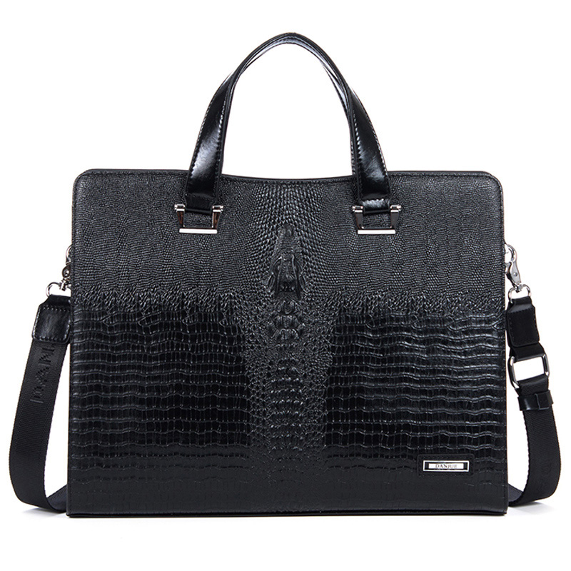 Stylish Crocodile Pattern Leather Business Black Bag